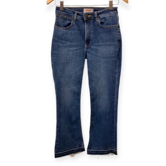 Wrangler 2 High Rise Kick Flare Jeans Womens Release Hem Stretch Cropped - Picture 2 of 13